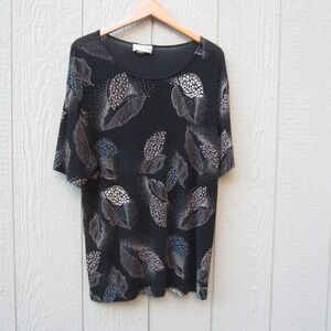 VTG Frazier Lawrence‎ top Womeen 1X Black Leaf Floral Short Sleeve USA Made